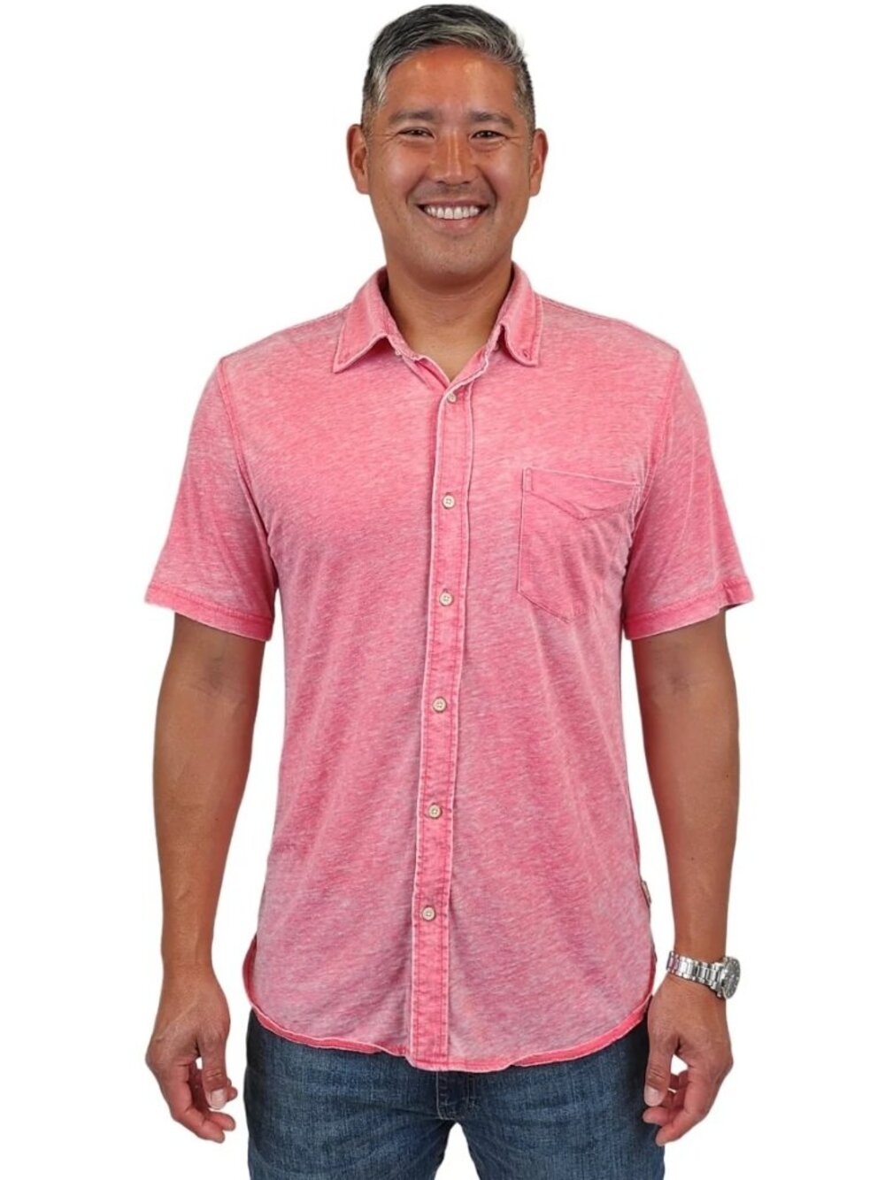 Surfside Supply Bright Pink Burnout Knit Vintage Shirt With Front Pocket